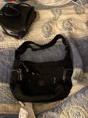 Kipling Black Nylon Crossbody Shoulder Bag with Monkey Keychain